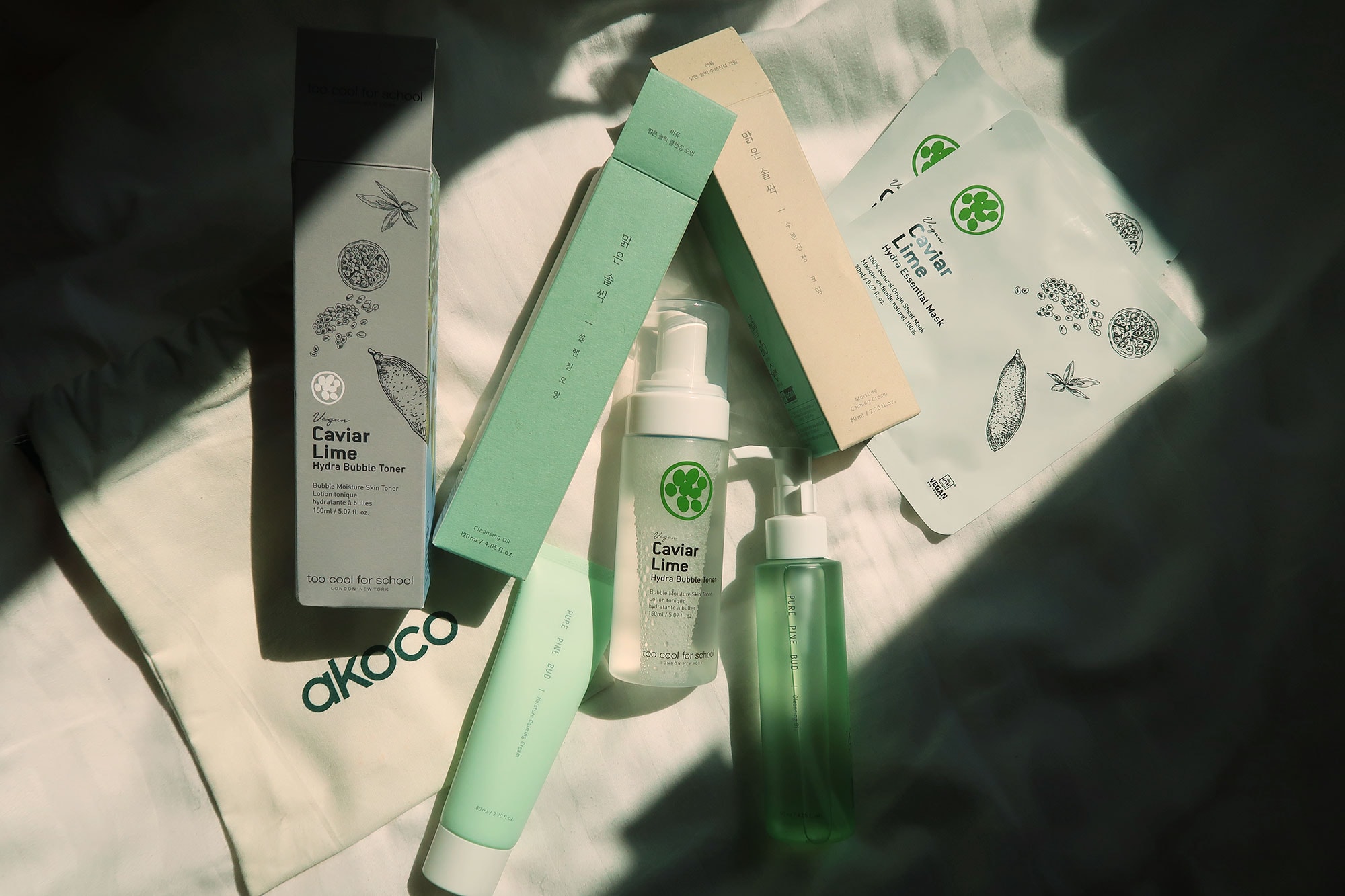 k-beauty skincare vegan akoco set too cool for school apieu toners cleansing oils masks creams clean 