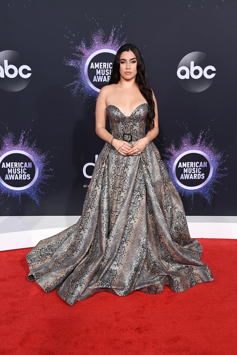 american music awards amas best celebrity red carpet looks lauren jauregui strapless dress