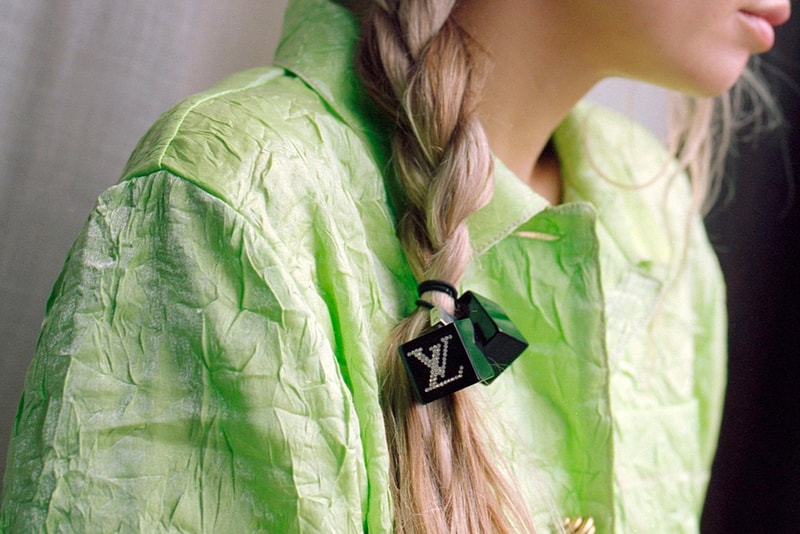 Blonde Braid Louis Vuitton Hair Bobble Stephanie Broek Style Fashion Influencer Dutch Amsterdam The Netherlands Green Shirt Woman Girl