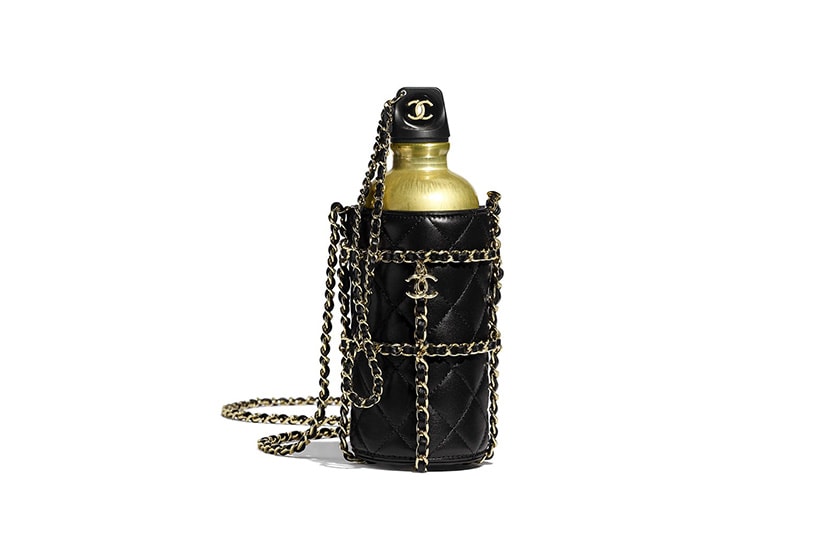 Chanel Water Quilted Bottle Logo Bag Gold Black