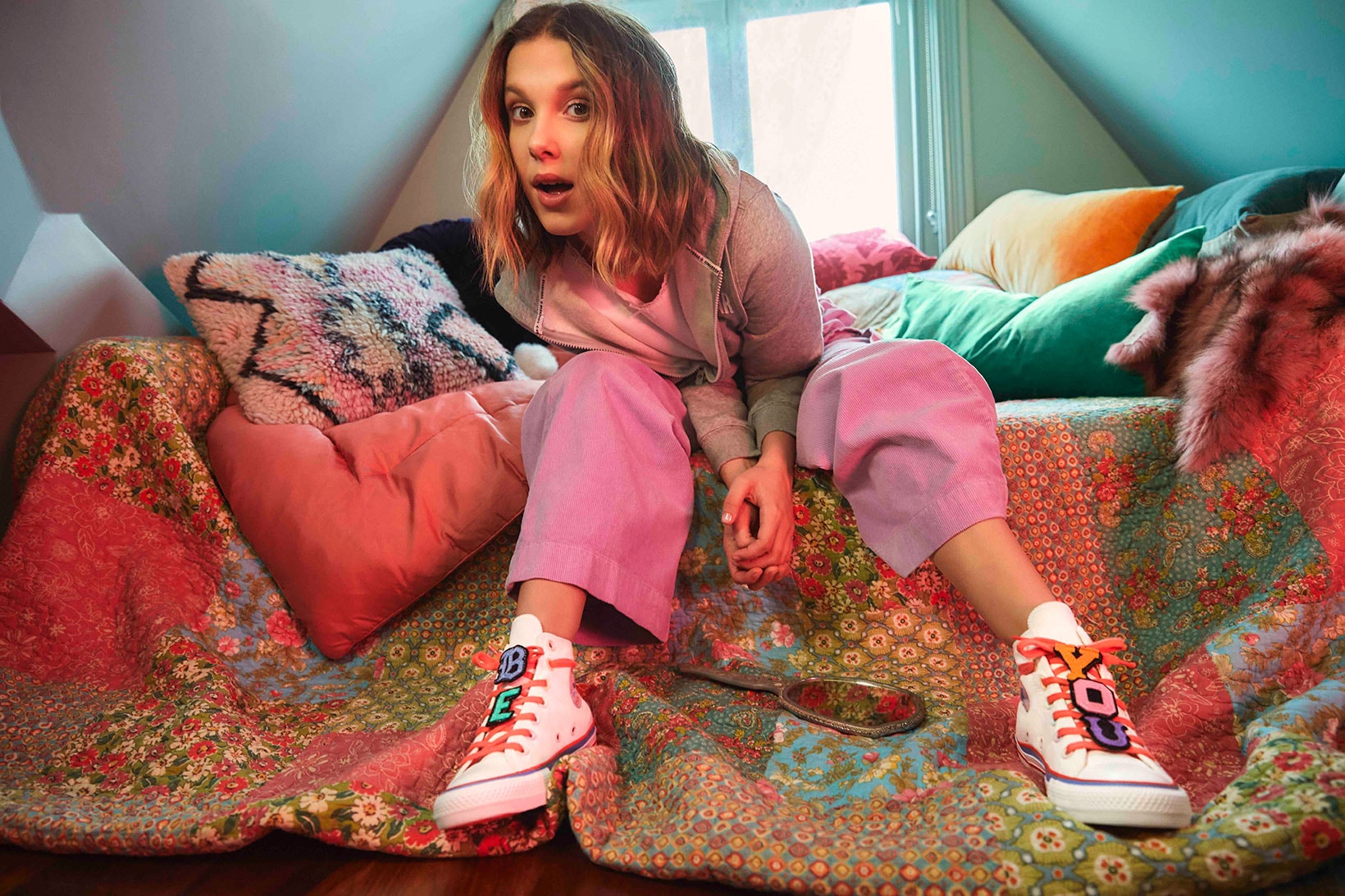 converse millie bobby brown collaboration chuck taylor chuck 70 sneakers black pink white stranger things actress shoes footwear