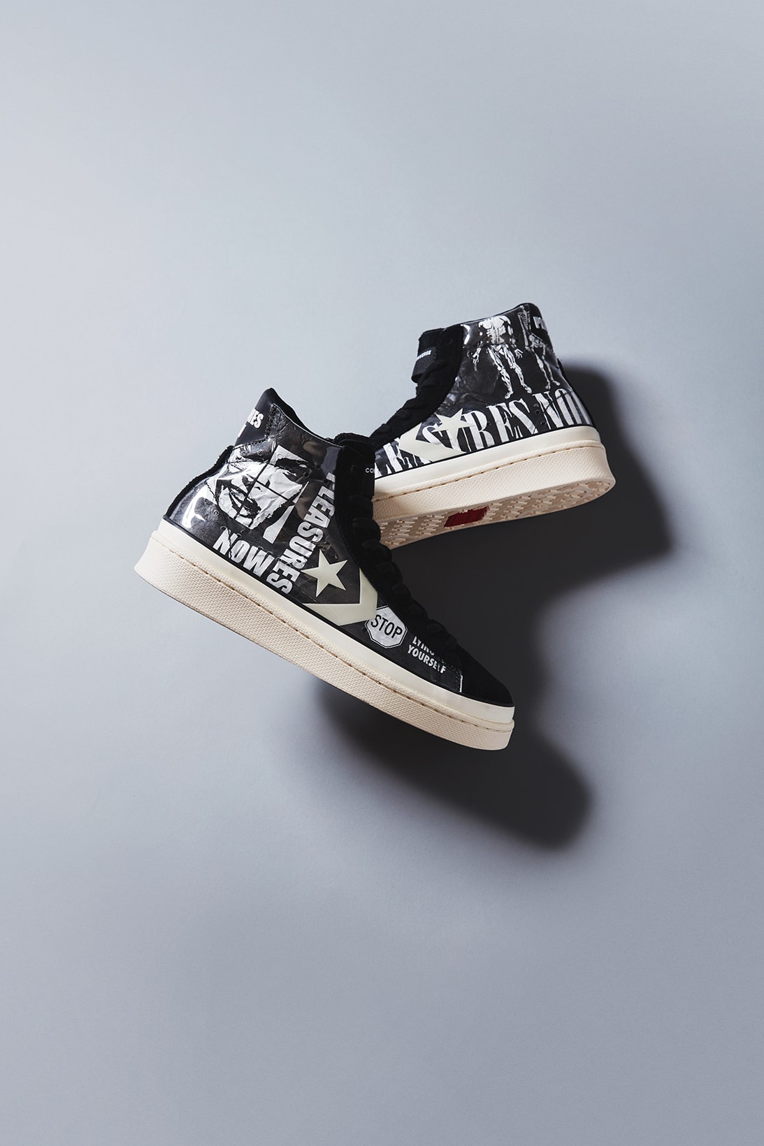 converse pleasures collaboration pro leather sneakers punk graphics black white shoes footwear sneakerhead