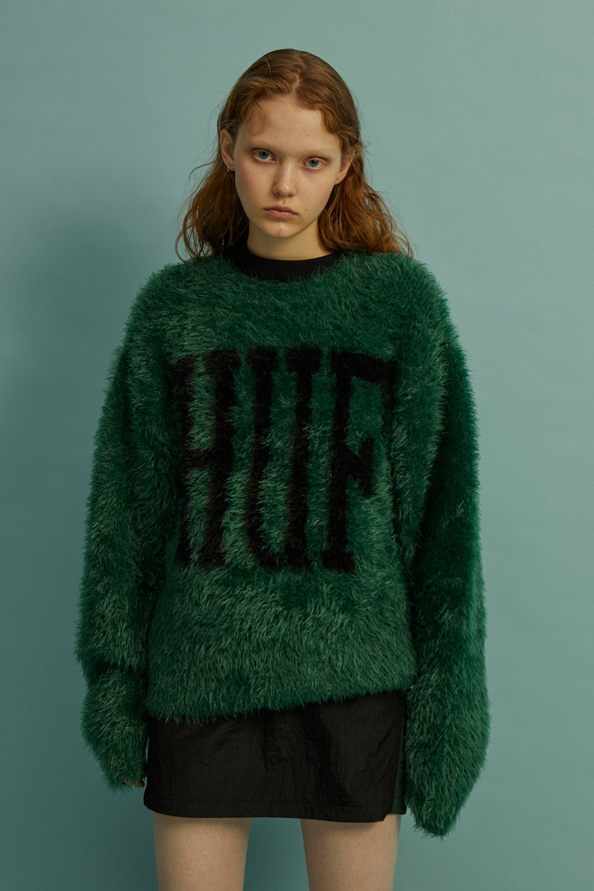 HUF Holiday 2019 Women's Collection Lookbook Fur Yarn Crewneck Green