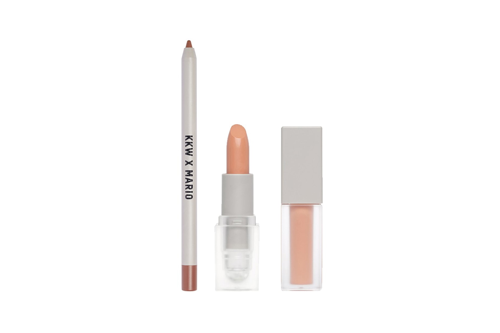 kim kardashian makeup by mario kkw beauty second collection lip liner lipstick lip gloss peach nude