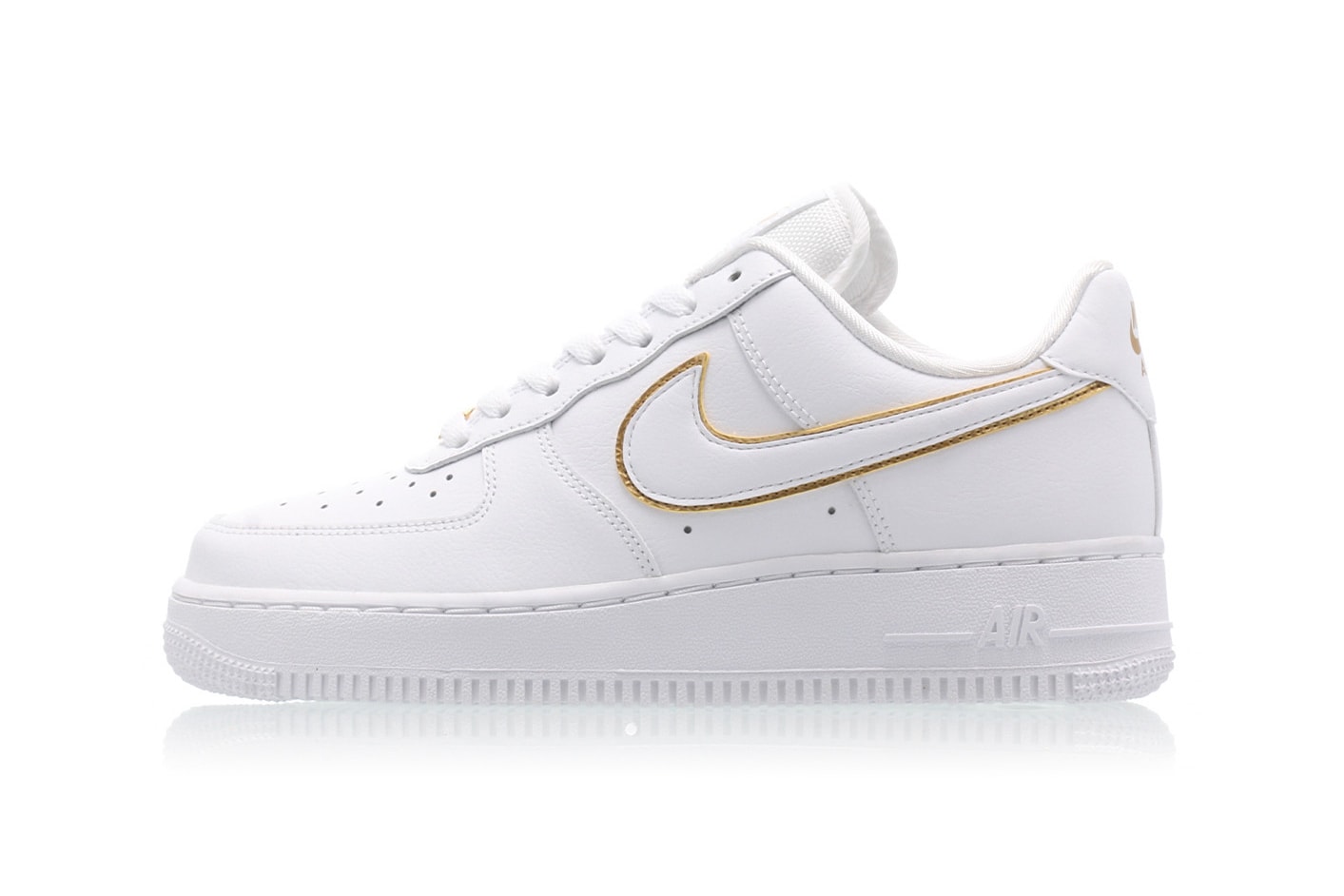 Nike Air Force 1 07 Black White Monochrome Gold Swoosh Outline Sneakers Womens Ladies AF1