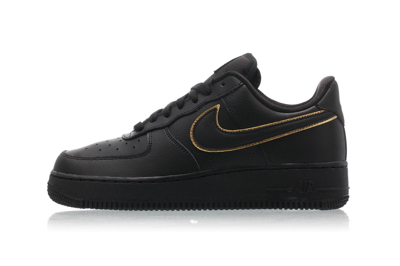 Nike Air Force 1 07 Black White Monochrome Gold Swoosh Outline Sneakers Womens Ladies AF1
