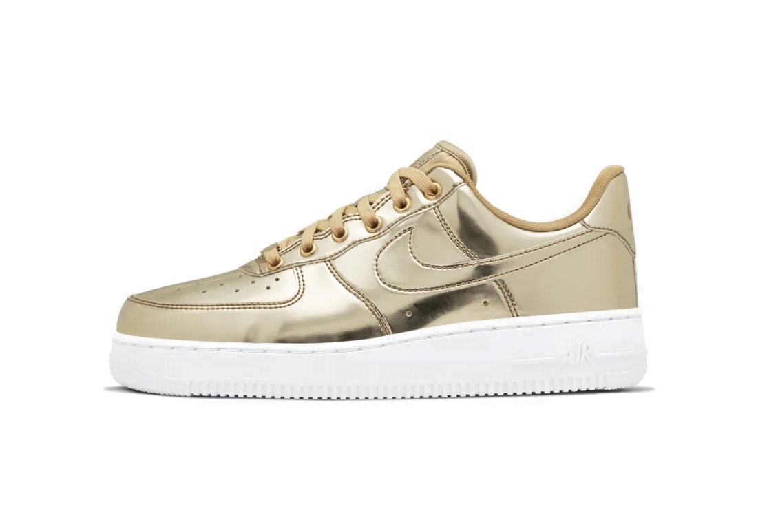 Nike Air Force 1 Metallic Silver Rose Yellow Gold Sneaker Trainer Release Shiny 