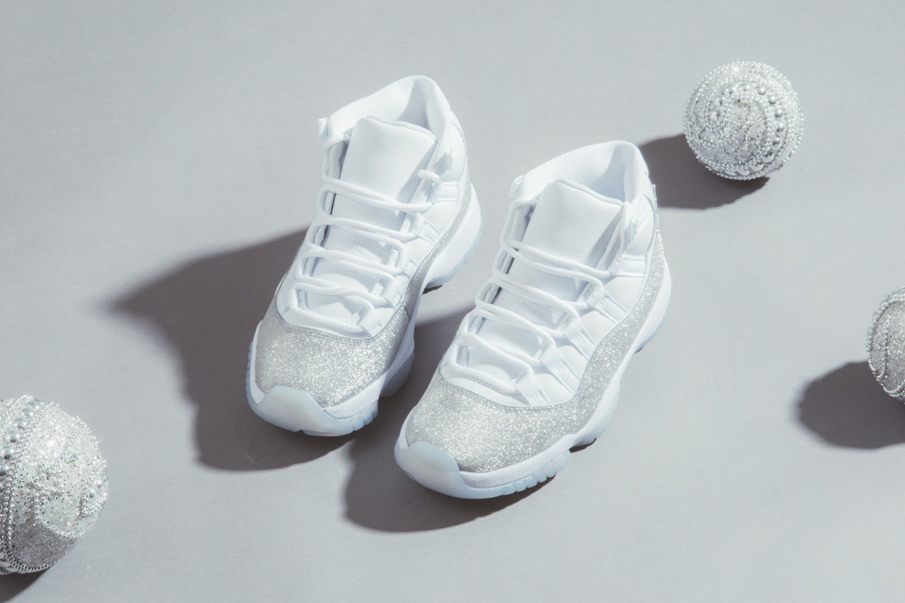 Nike Air Jordan 11 Retro Glitter Metallic Silver Sneaker Holiday Release Sparkly Trainer Shoe