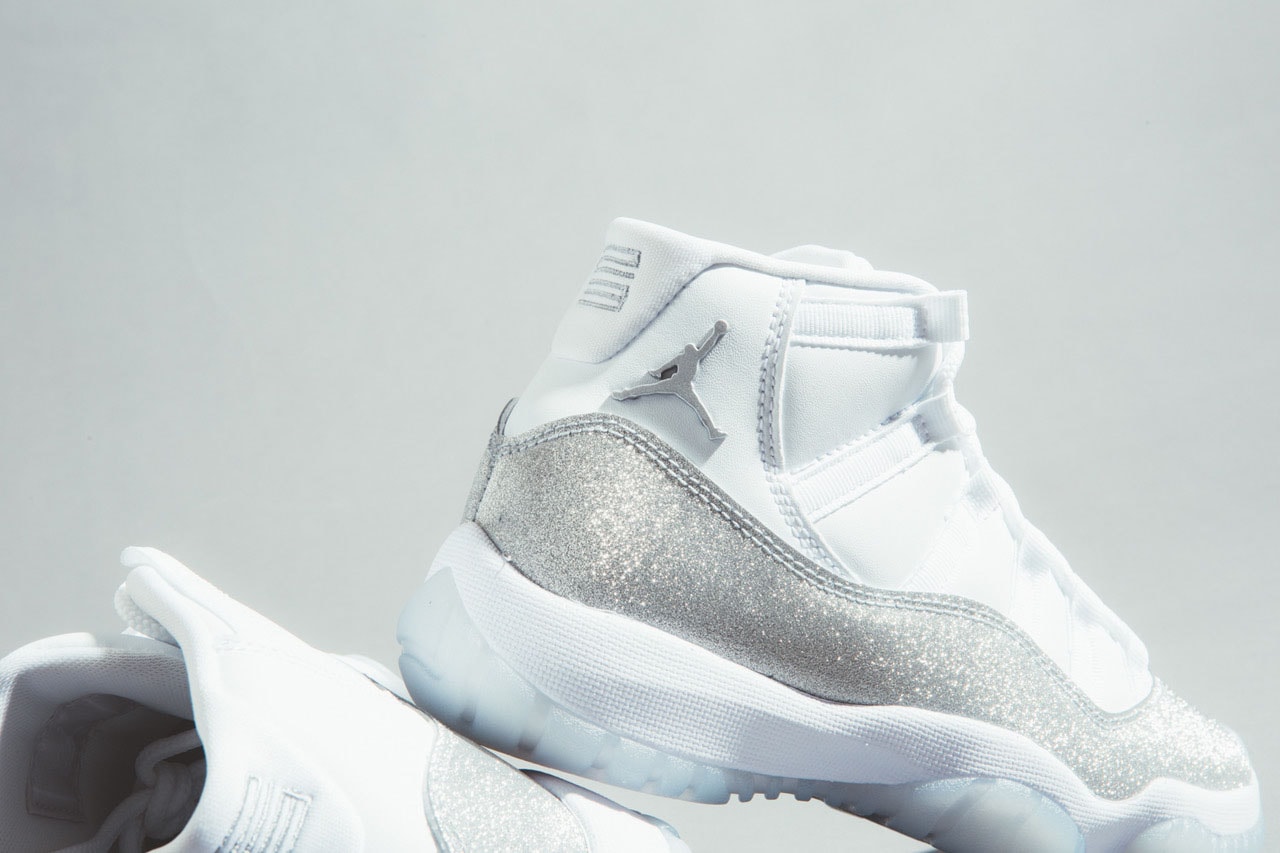 Nike Air Jordan 11 Retro Glitter Metallic Silver Sneaker Holiday Release Sparkly Trainer Shoe