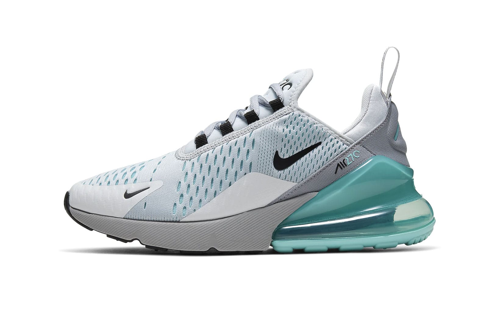 white and teal air max 270