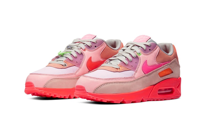 Nike Air Max 90 Bright Crimson Removable Swoosh Neon Pink Red