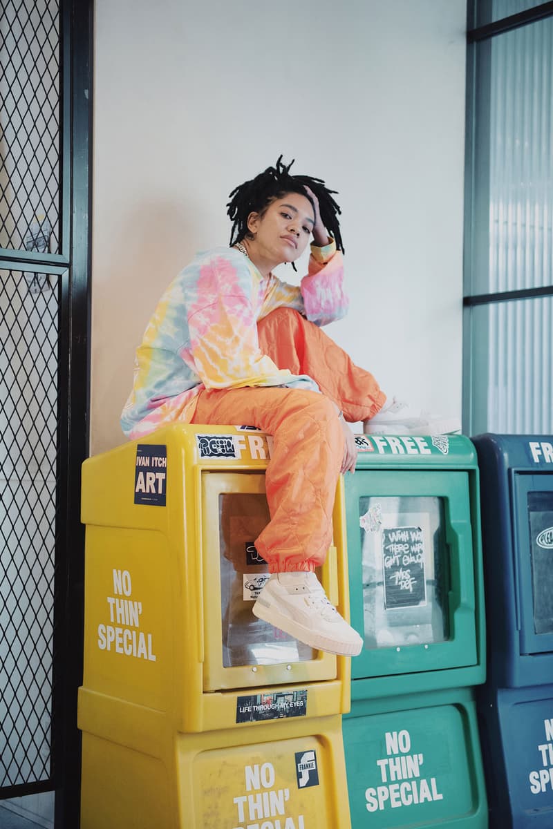 puma cali sport sneaker fall winter 2019 tokyo lookbook tie dye top orange pants