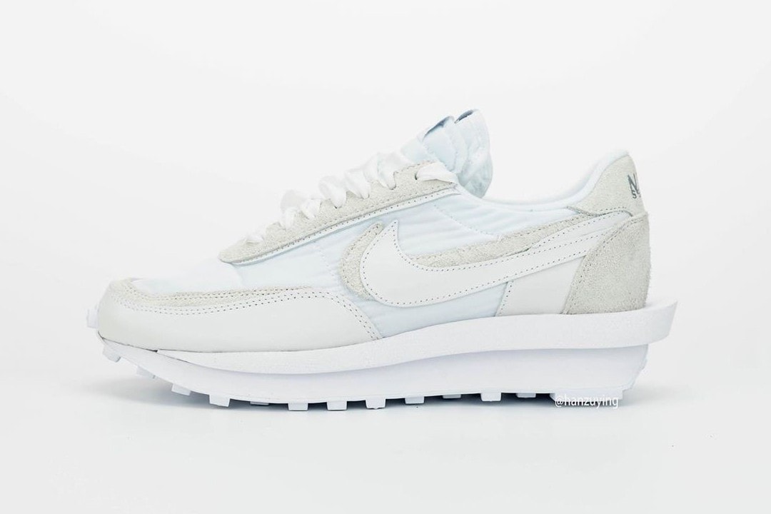 sacai x Nike LDWaffle "White" Closer Look Release Date Sneaker Chitose Abe Collaboration White Grey 