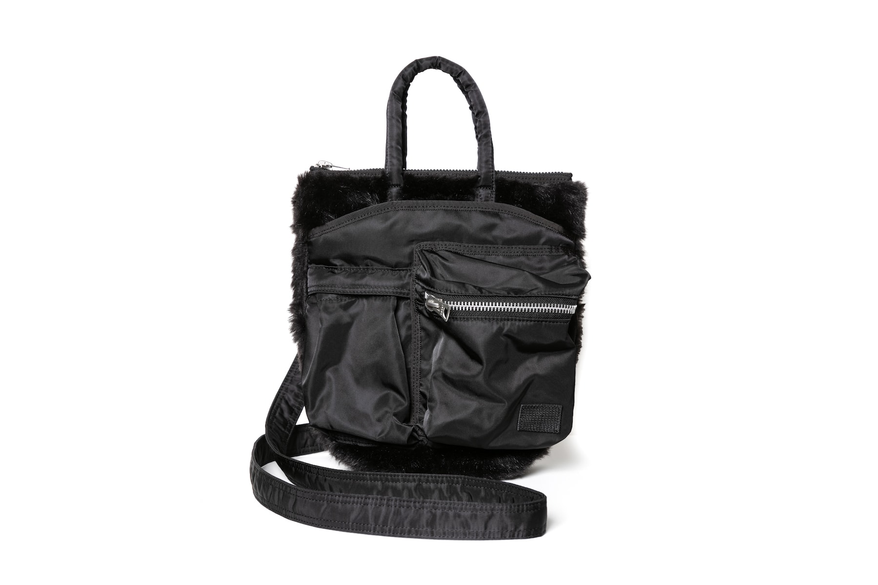sacai x Porter Bag Collaboration Nylon Zip Pouch Furry Olive Green Black Accessory