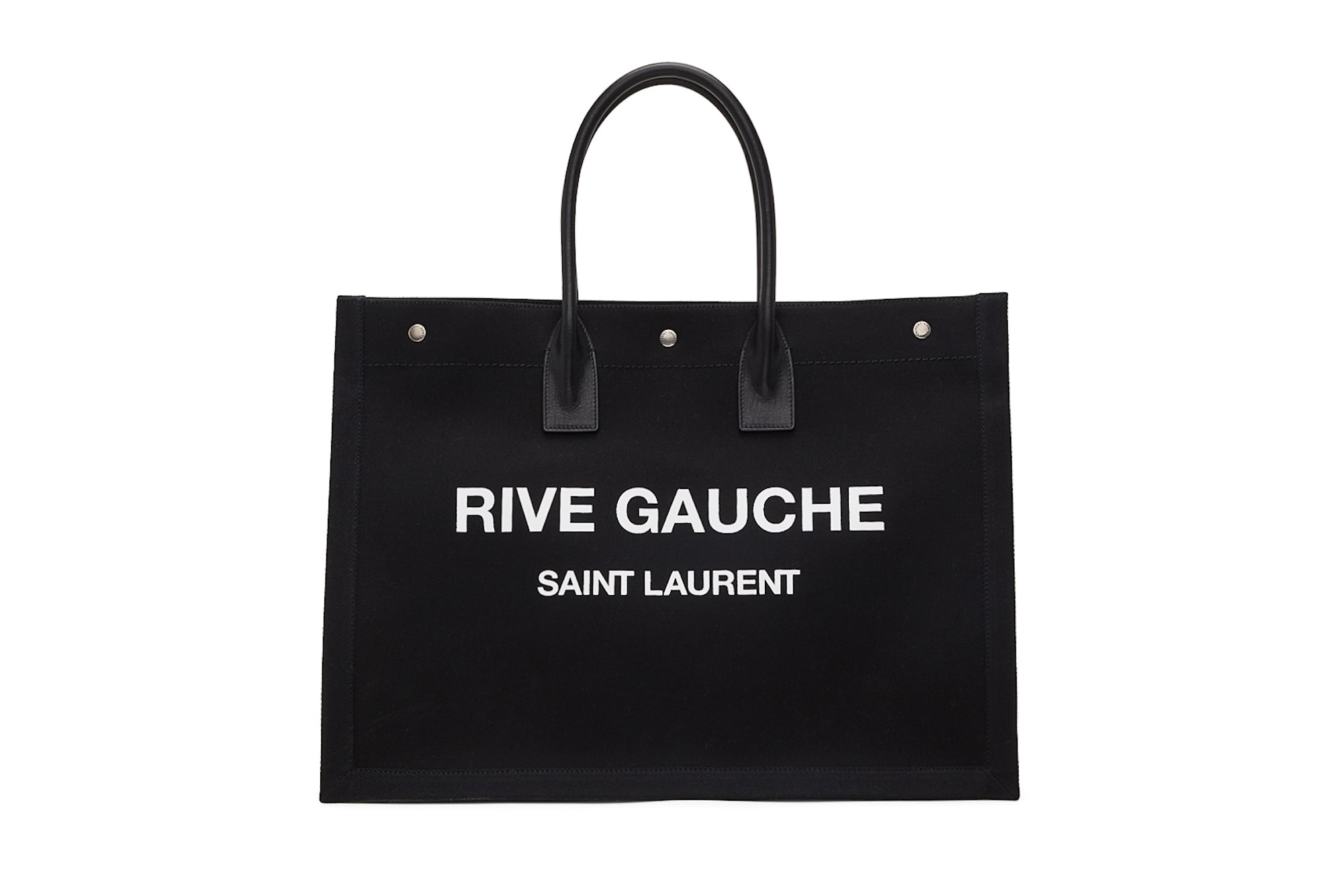 Saint Laurent Logo Canvas Tote Bag Black Beige White Print YSL Big Bag Designer