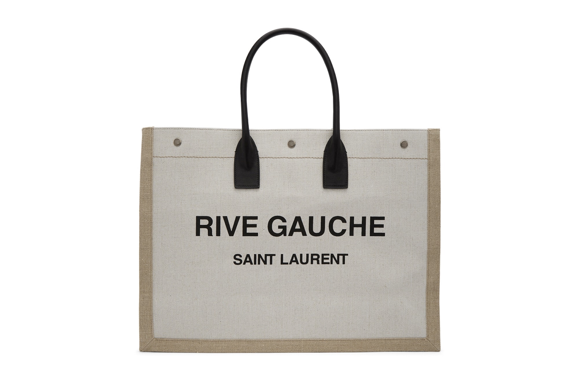 Saint Laurent Logo Canvas Tote Bag Black Beige White Print YSL Big Bag Designer