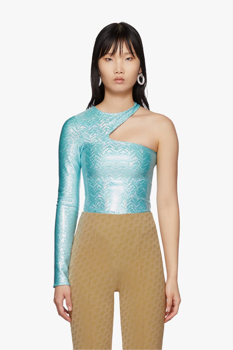 SSENSE Exclusive Saks Potts Asymmetric One-Piece Swimsuit Blue
