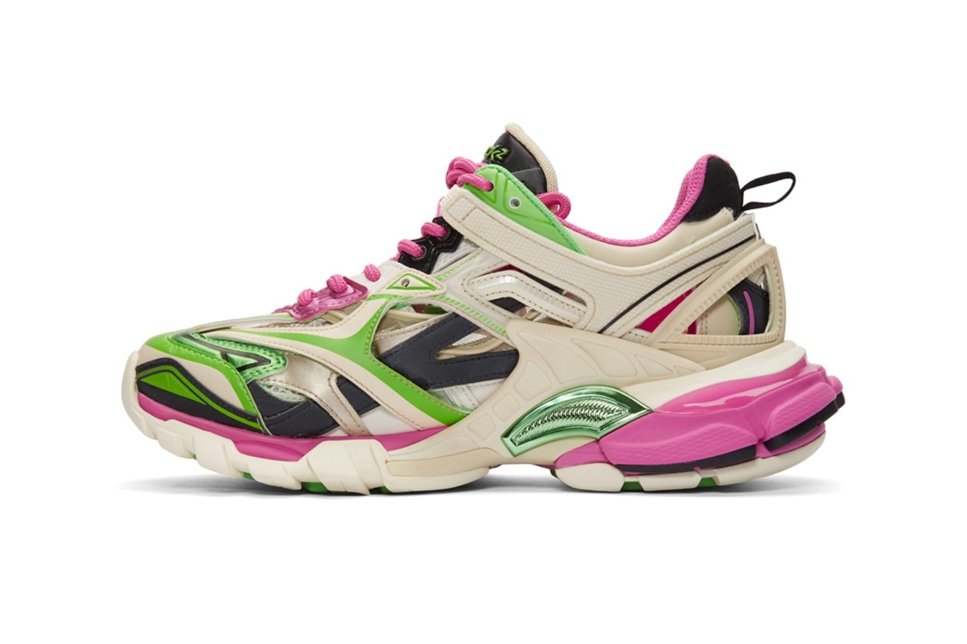 Balenciaga Track.2 Sneaker Pink White Green Caging Futuristic Trainer Shoe Layered Design Colorway