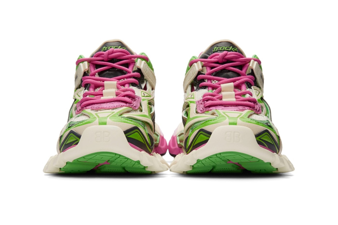 Balenciaga Track.2 Sneaker Pink White Green Caging Futuristic Trainer Shoe Layered Design Colorway
