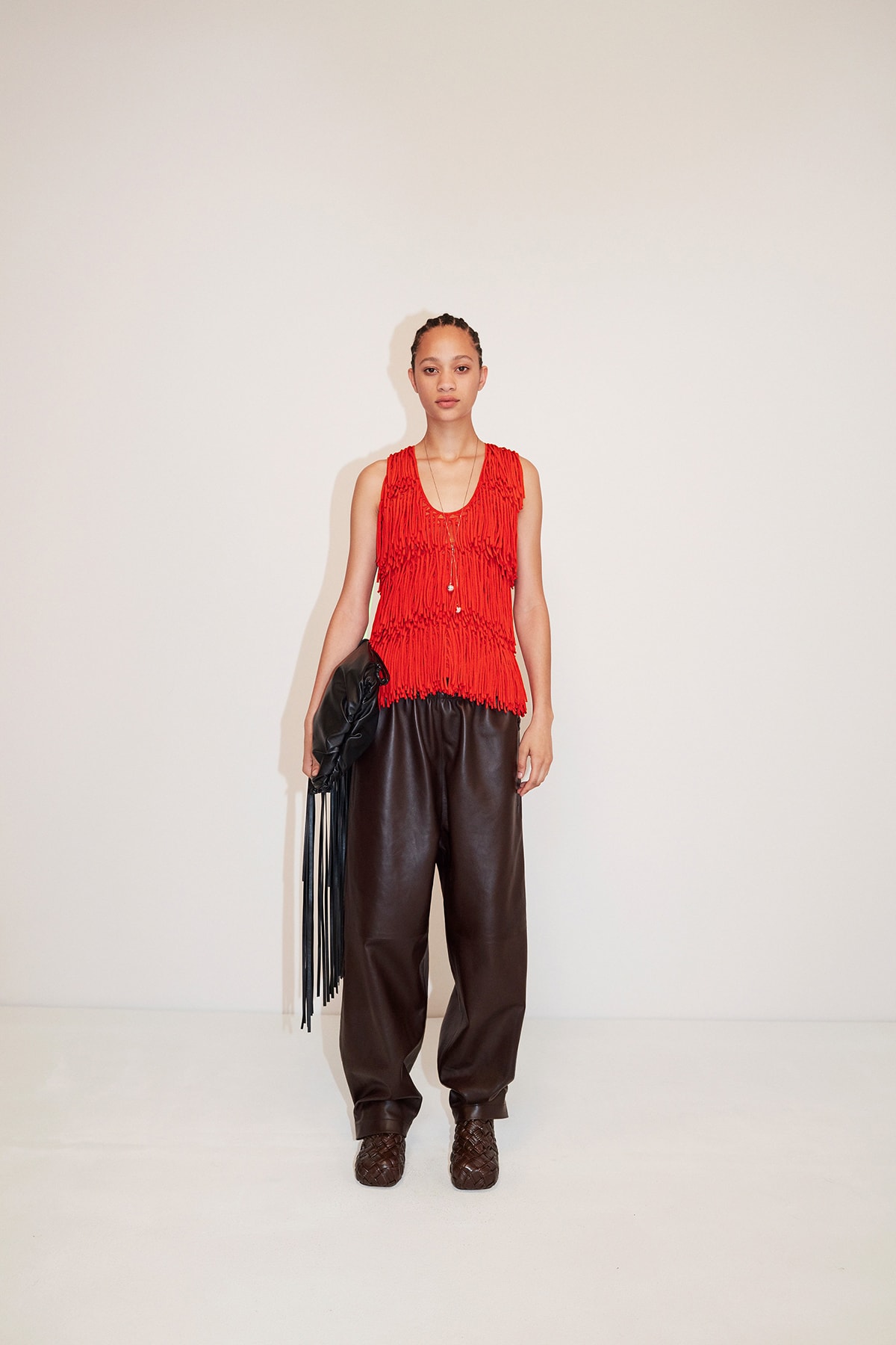 Bottega Veneta Pre-Fall 2020 Collection Lookbook Woven Top Red Leather Pants