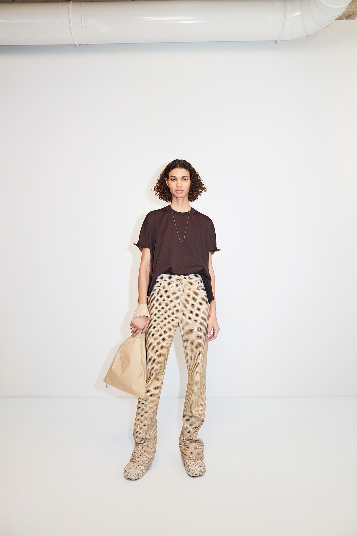 Bottega Veneta Pre-Fall 2020 Collection Lookbook Sequin Pants Beige