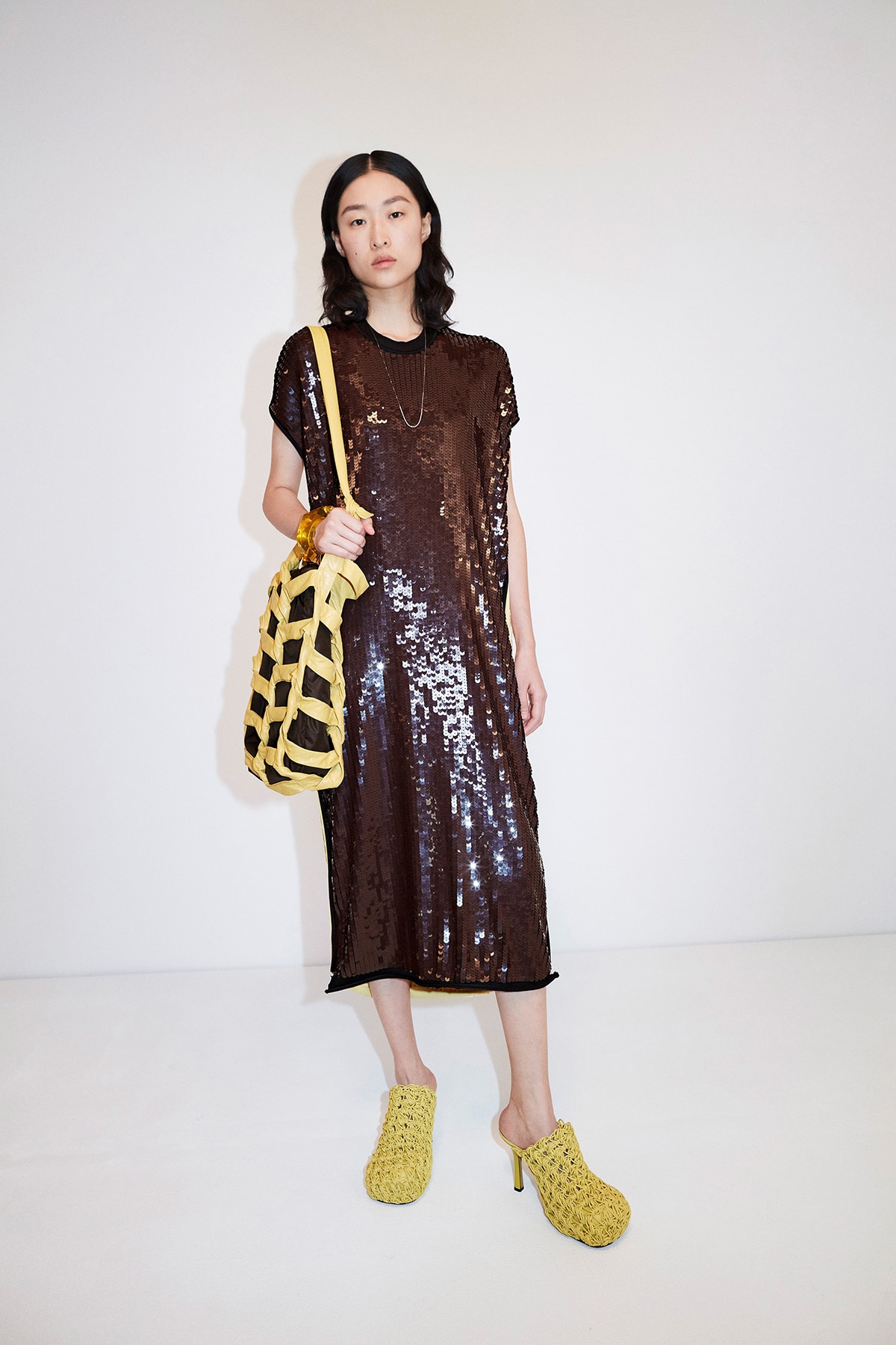 Bottega Veneta Pre-Fall 2020 Collection Lookbook Sequin Dress Brown
