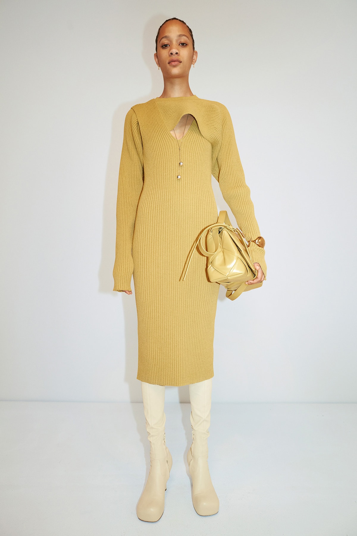 Bottega Veneta Pre-Fall 2020 Collection Lookbook Knit Dress Yellow Mustard