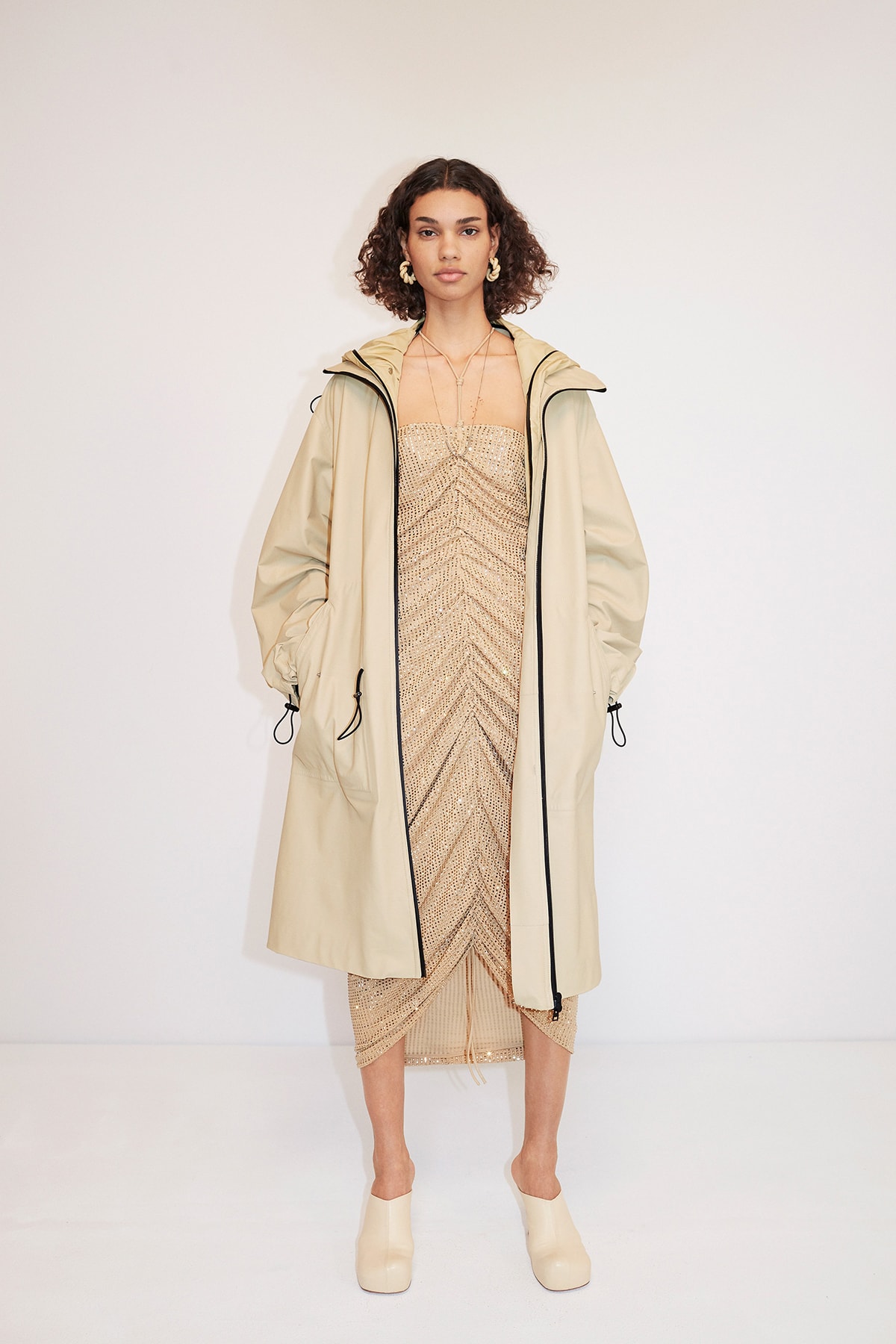 Bottega Veneta Pre-Fall 2020 Collection Lookbook Ruched Dress Beige
