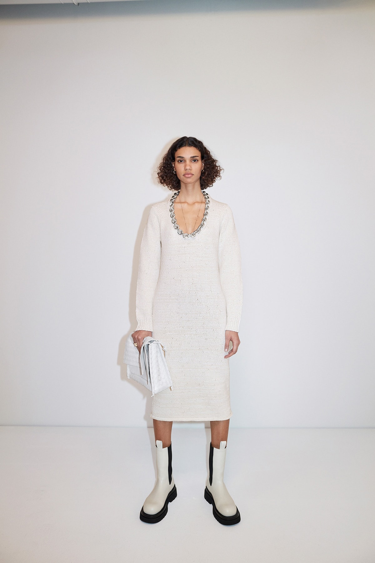 Bottega Veneta Pre-Fall 2020 Collection Lookbook Knit Dress White Chain