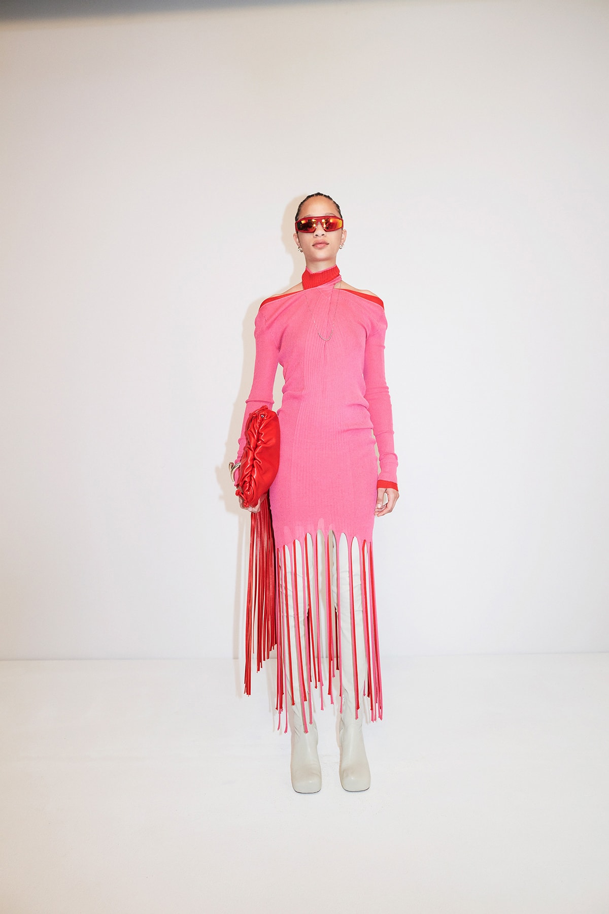 Bottega Veneta Pre-Fall 2020 Collection Lookbook Fringe Woven Dress Pink
