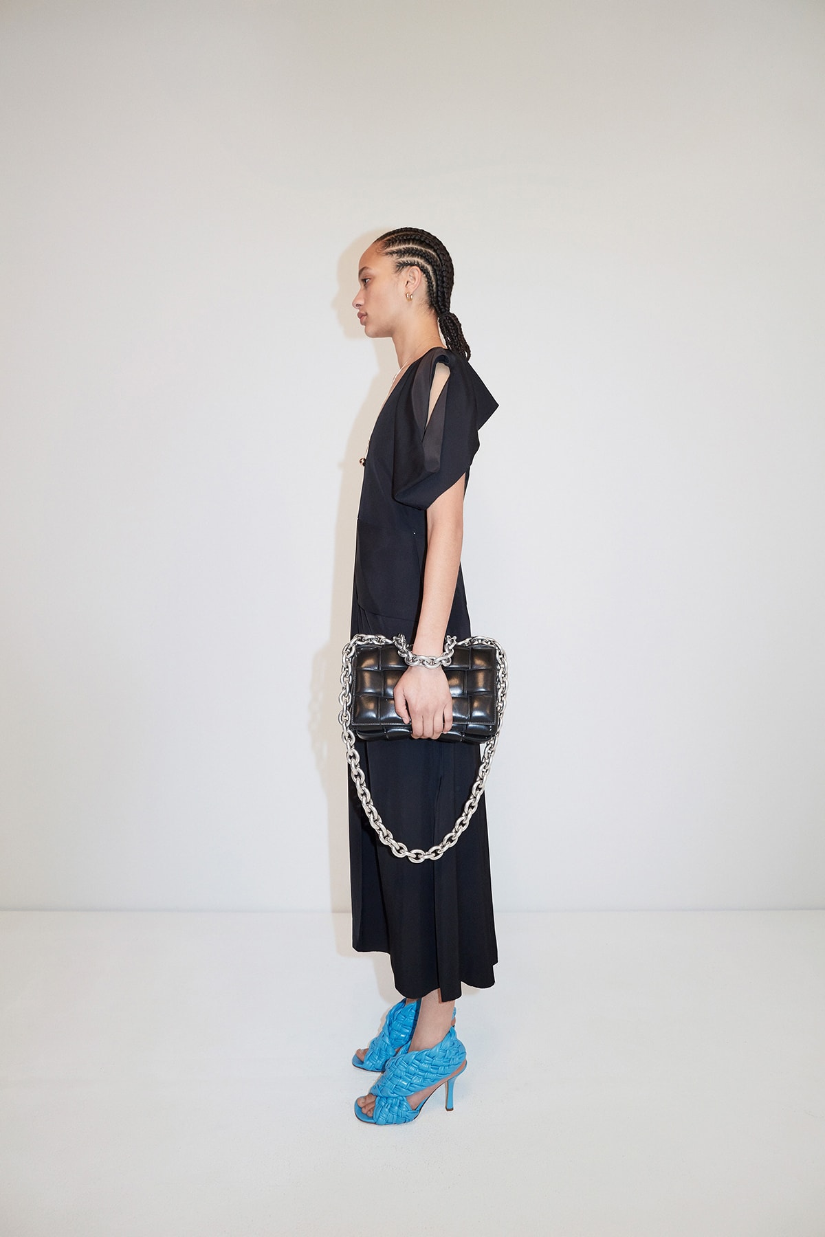 Bottega Veneta Pre-Fall 2020 Collection Lookbook Dress Black Woven Sandals Blue