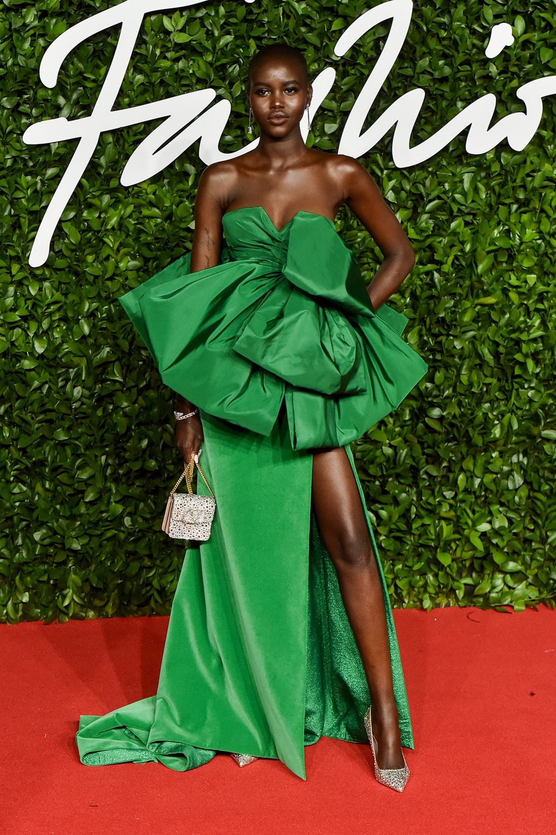 british fashion awards bfas best celebrity red carpet looks adut akech emerald green gown model