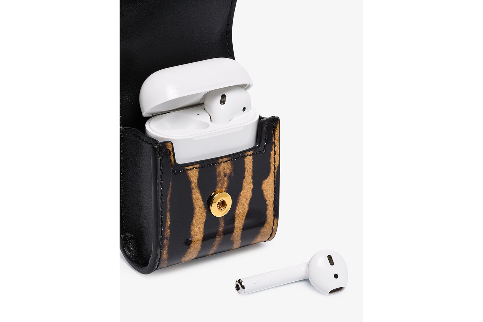 burberry brown leopard print leather apple airpods case accessories brown gold