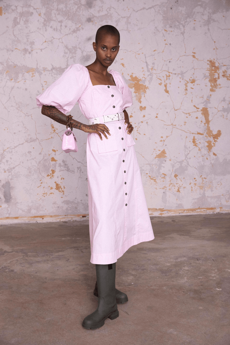 GANNI Pre-Fall 2020 Collection Lookbook Square Neck Prairie Dress Pink