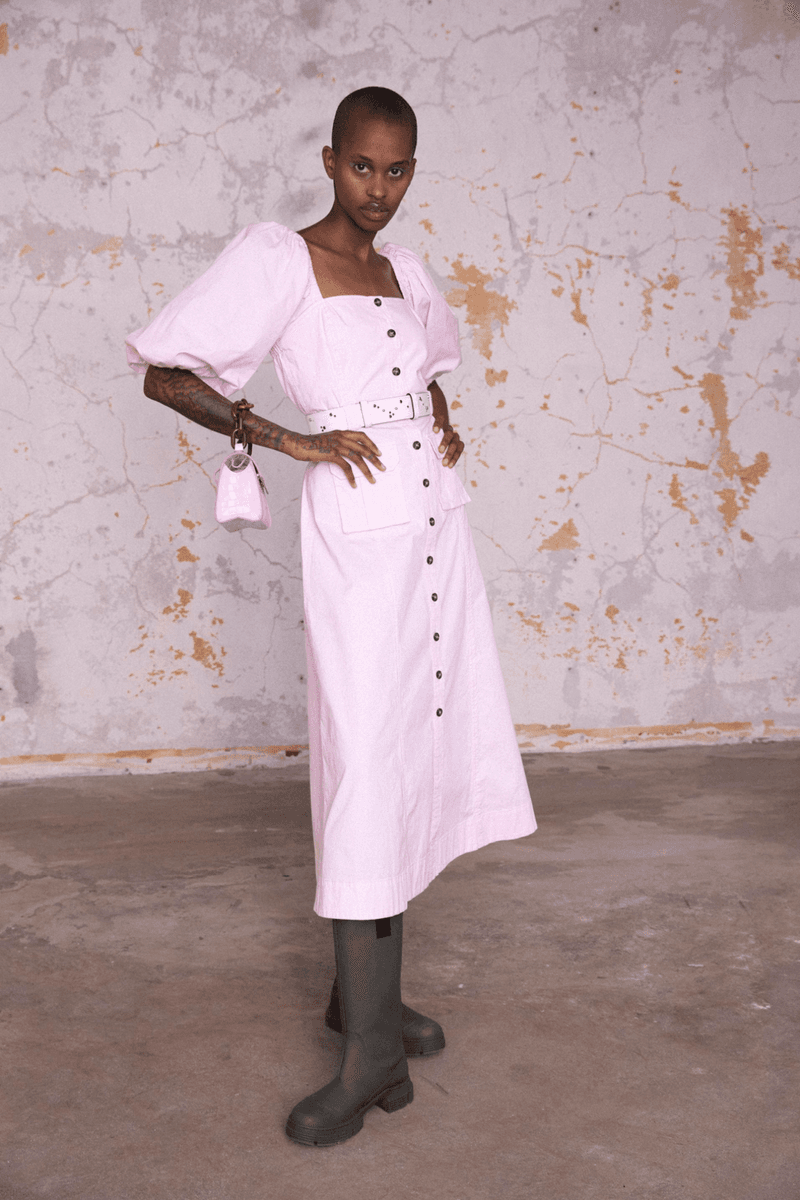 GANNI Pre-Fall 2020 Collection Lookbook Square Neck Prairie Dress Pink