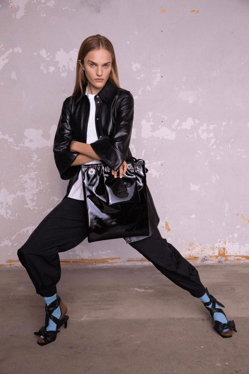 GANNI Pre-Fall 2020 Collection Lookbook Leather Shirt Handbag Black