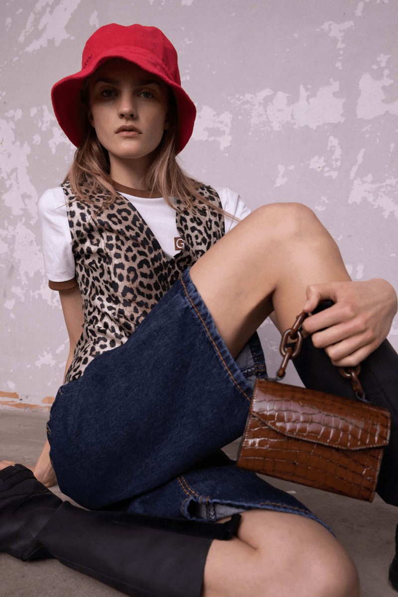 GANNI Pre-Fall 2020 Collection Lookbook Vest Leopard Bucket Hat Red