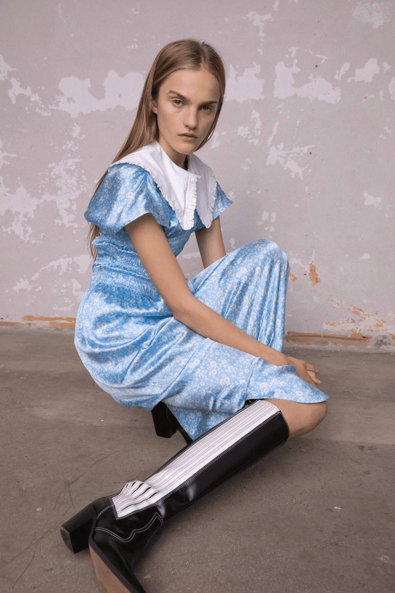 GANNI Pre-Fall 2020 Collection Lookbook Prairie Dress Floral Blue Collar