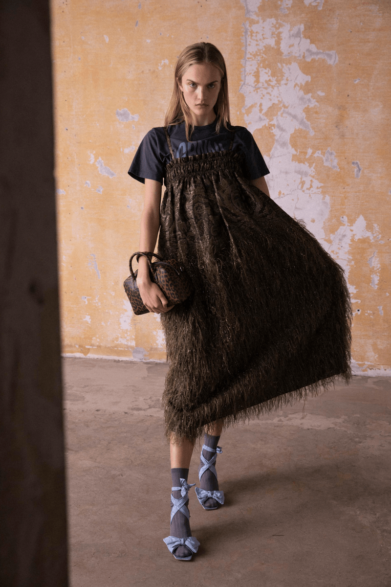 GANNI Pre-Fall 2020 Collection Lookbook Smocked Dress Frayed