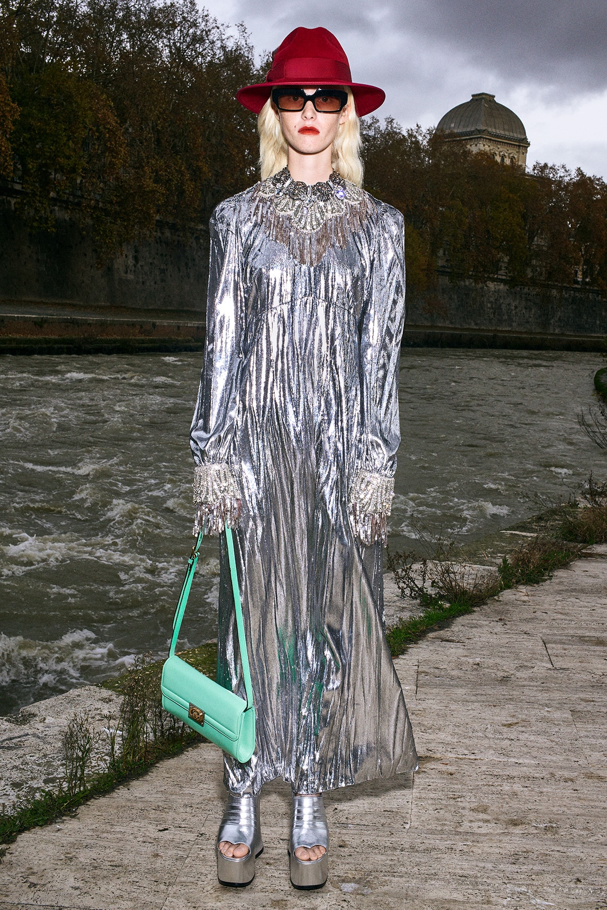 Gucci Pre-Fall 2020 Collection Lookbook Sequin Dress Silver