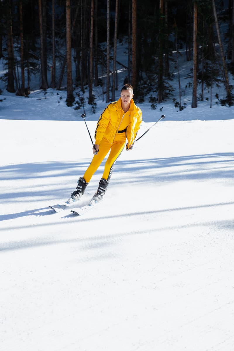 kith women cordova collaboration winter campaign ski outerwear puffer jackets fleece yellow pastel blue