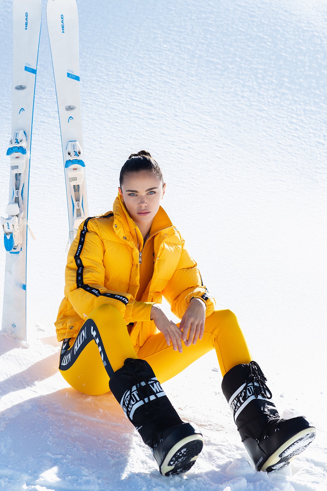 kith women cordova collaboration winter campaign ski outerwear puffer jackets fleece yellow pastel blue