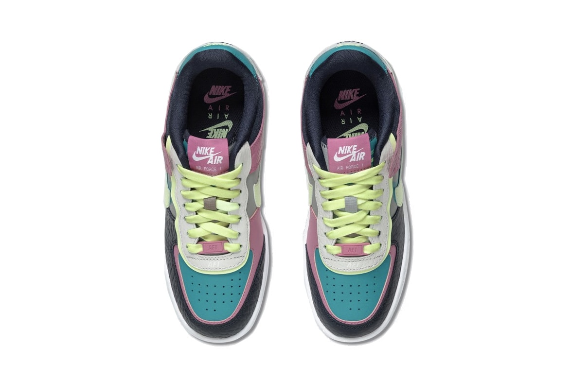 Nike Air Force 1 Shadow Pink/Yellow/Teal Sneaker Layered Swoosh Trainer Footwear