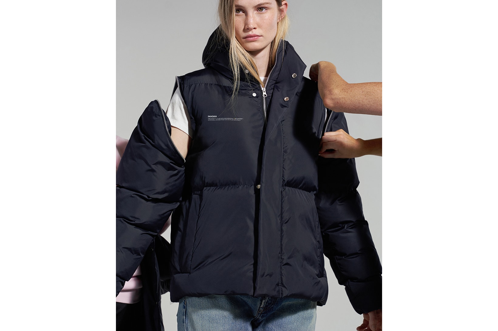 pangaia flwrdwn puffer jackets winter white black navy blue hood sustainable cruelty free recycle fashion 