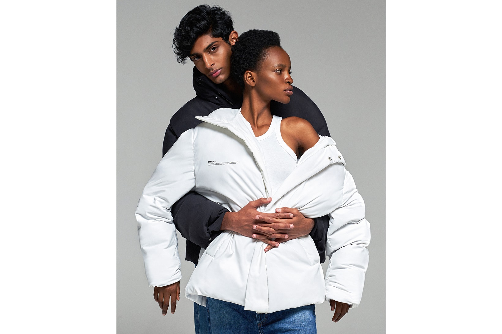 pangaia flwrdwn puffer jackets winter white black navy blue hood sustainable cruelty free recycle fashion 