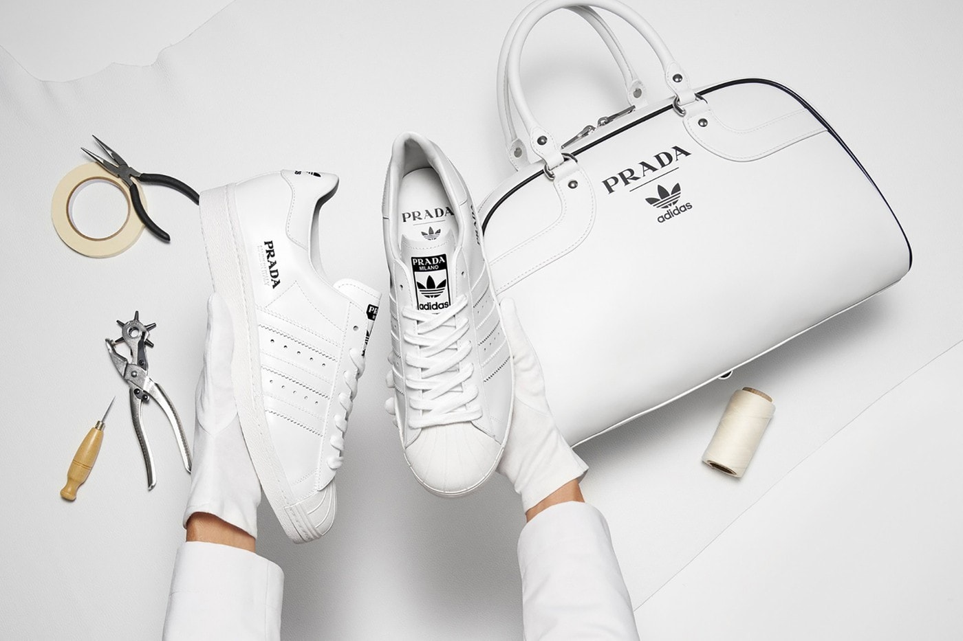 Prada adidas Originals Collaboration Sneaker Superstar Bag White Black Luxury Designer Sports Brand
