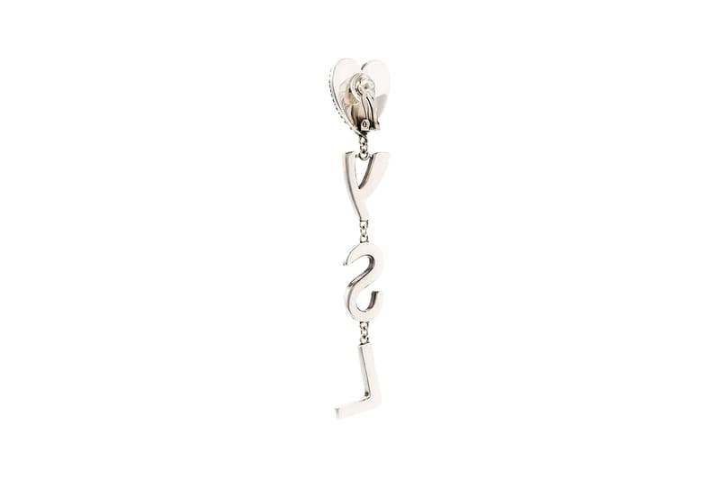 saint laurent ysl silver tone heart drop earrings jewelry accessories crystal brass