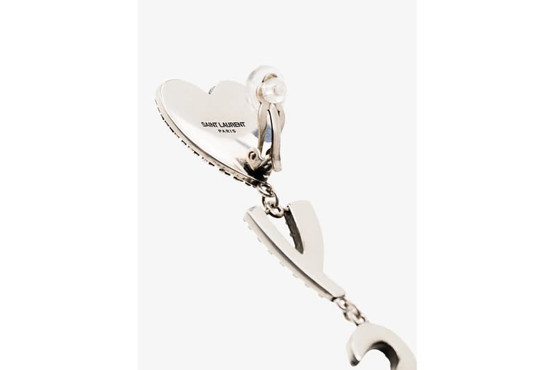 saint laurent ysl silver tone heart drop earrings jewelry accessories crystal brass