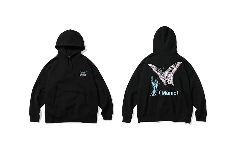 verdy halsey collaboration manic album merch hoodies t shirts black white butterfly 