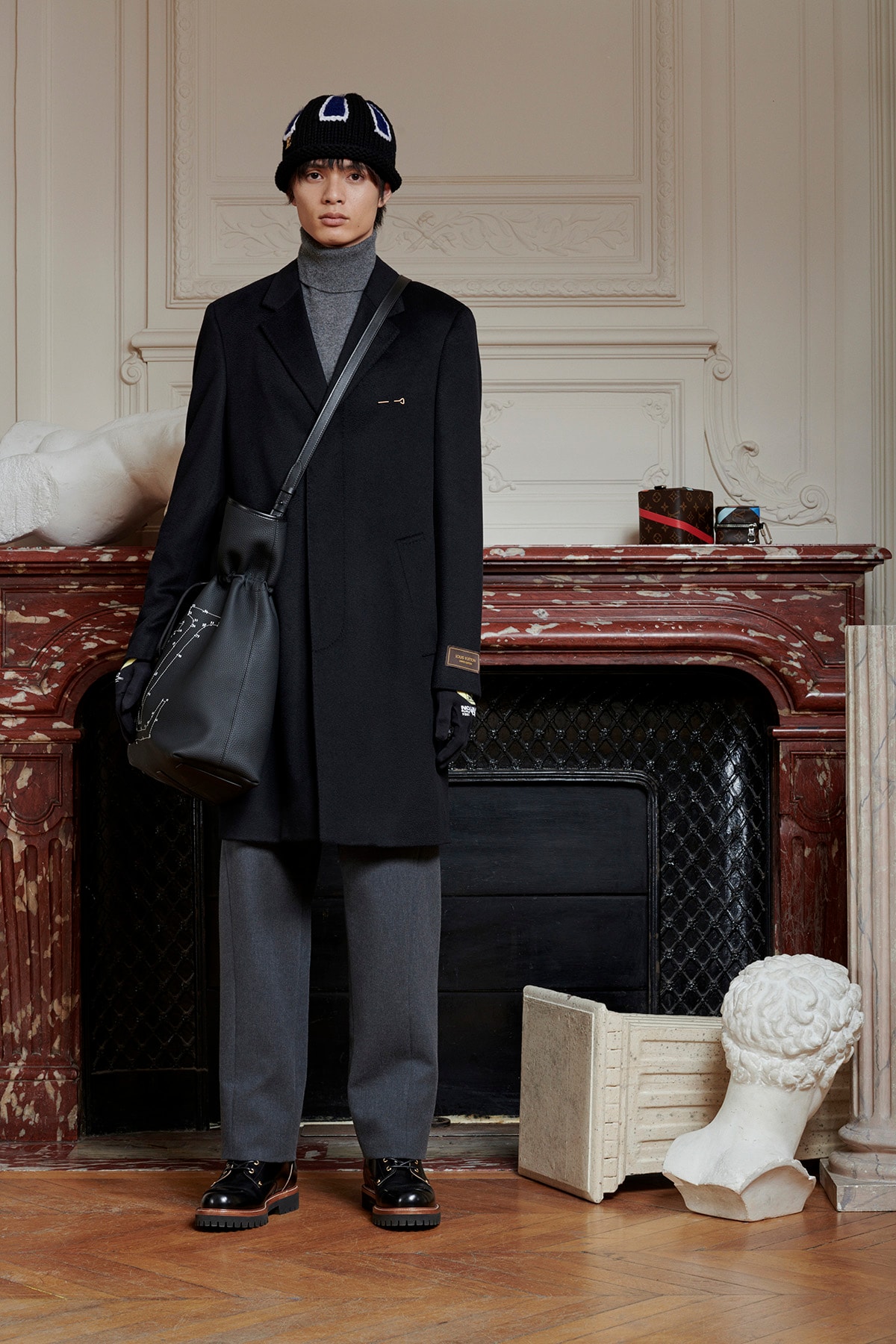 Virgil Abloh Louis Vuitton Pre-Fall 2020 Collection Lookbook Coat Black